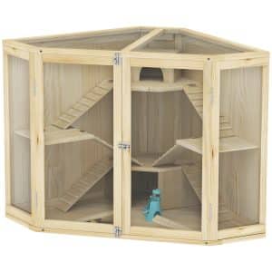 Hamsterbur, 4-etagers design, med foderstation, vippe, rampe, hytter, 115 x 69,5 x 79 cm, træ