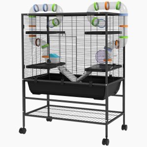 Hamsterbur med rør, træningshjul, hus, vanddispenser, 109 x 82 x 46 cm, sort